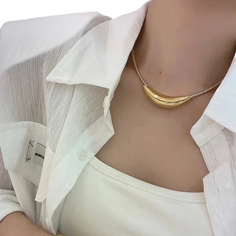 Choker Colar Moderno em Aço Inoxidável com Banho de Ouro e Prata