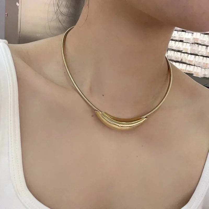 Choker Colar Moderno em Aço Inoxidável com Banho de Ouro e Prata