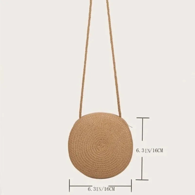 Bolsa Transversal Redonda Minimalista de Palha